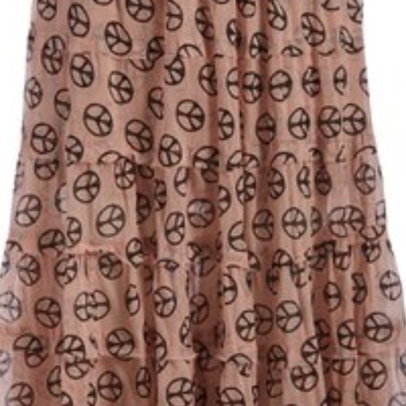 NEW~Crinkle Rayon Apricot & Black Tiered Skirt - Picture 3 of 3